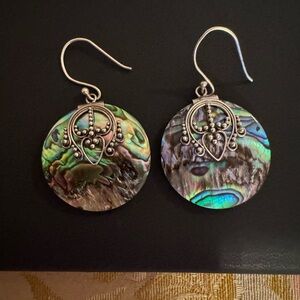 Iridescent Abalone Drop Earrings with Silver Accents - Women Jewelry